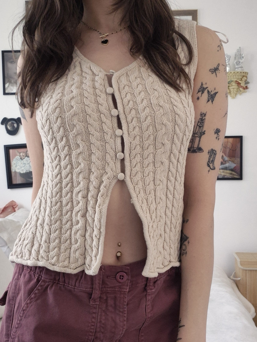 Industry Cream Cable Knit Button Front Vest Top